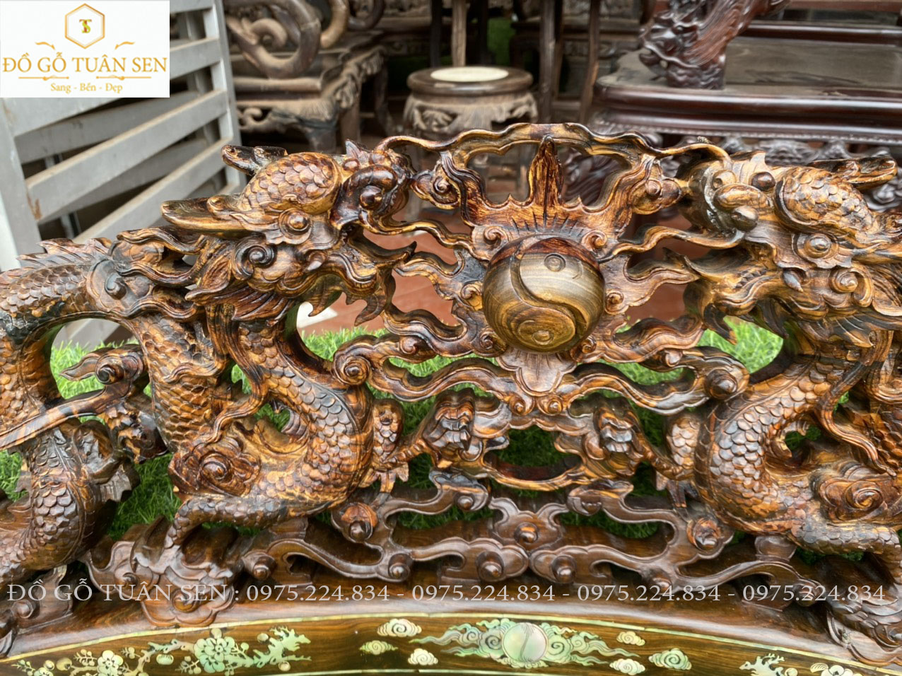 Hình ảnh chi tiết cuốn thư gỗ mun khảm ốc đẹp 